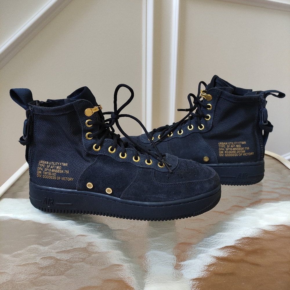 Nike SF AF1 Mid Obsidian Metallic Gold mens 8.5
